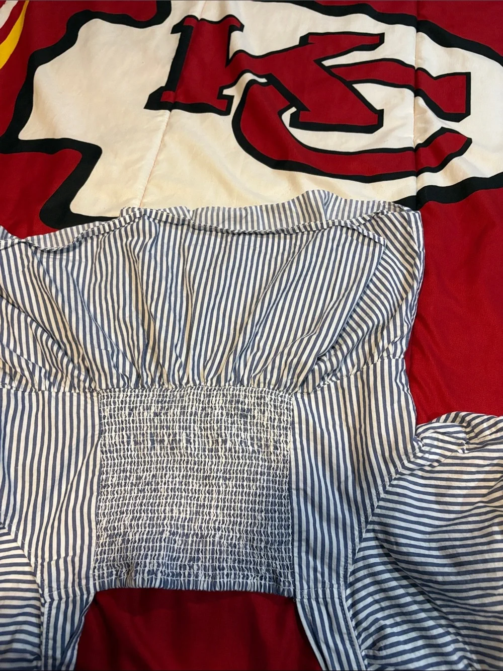 Striped Puff-Sleeve Peplum Top - Blue/White medium by Old Navy good condition